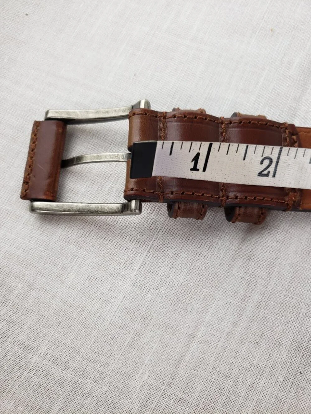 Jos A Bank Brown Leather Belt Square Leather Wrapped Buckle Mens 36